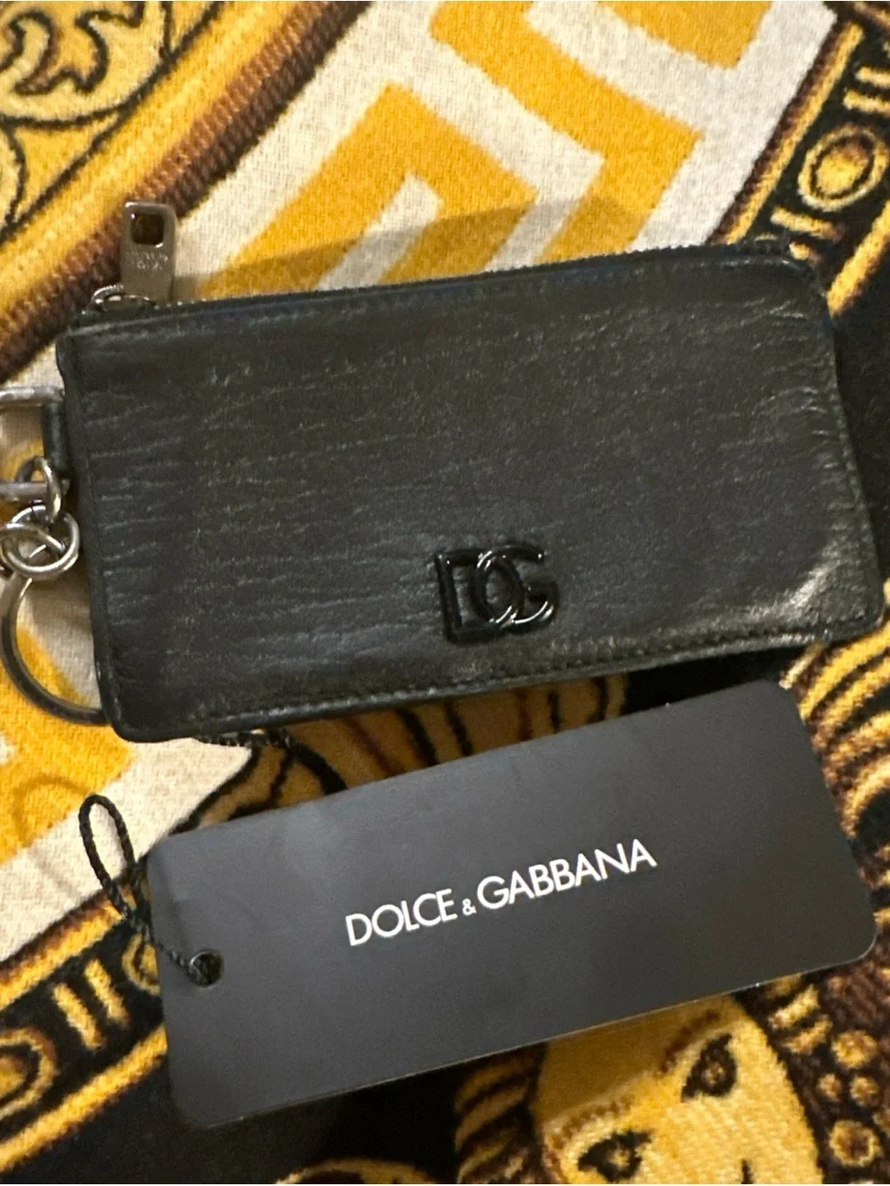 Dolce & Gabbana Black Leather Zip Card Holder with DG Emblem NWT